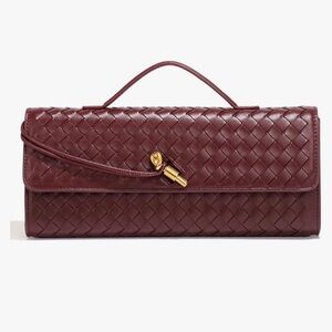 Amazon Woven Leather Top-Handle Clutch in Burgundy